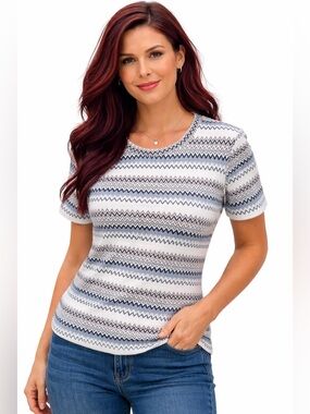 No.6 Store NYC Textured Knit Top Size 2 Zig Zag Pattern Minimalist Designer Tee